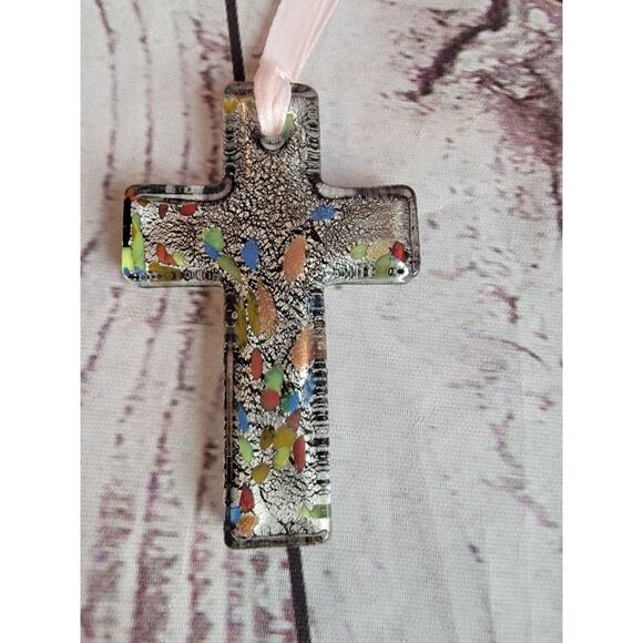 Glass Cross Christmas Ornament Handmade - Picture 2 of 6